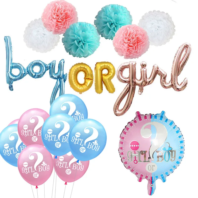 

Gender Reveal Party Decor Balloon He or She Balloon Banner Boy or Girl Baby Shower Party Decoration Confetti Heart Star Balloon