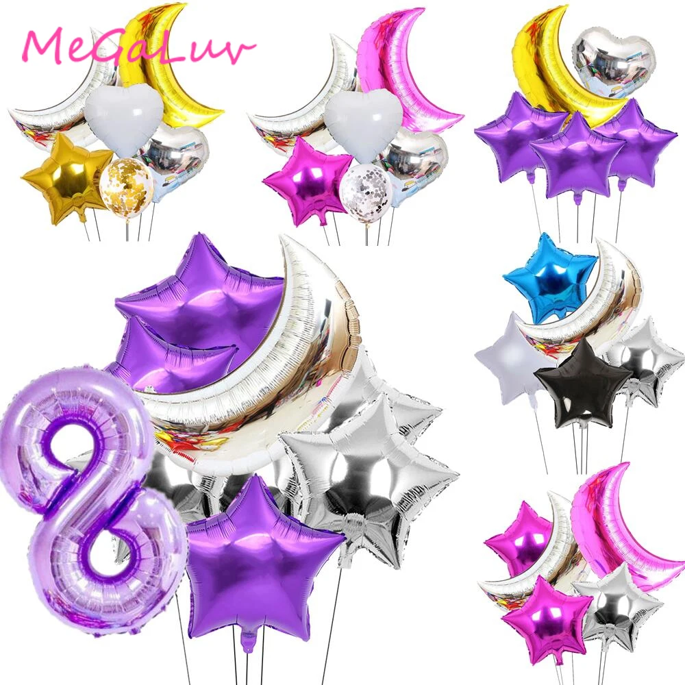 

1set 36“ Gold Moon 18” Rose Gold Star Balloon 12“ Confetti Latex Balloon Decoration Noel Mariage Baby Shower Birthday Decoration