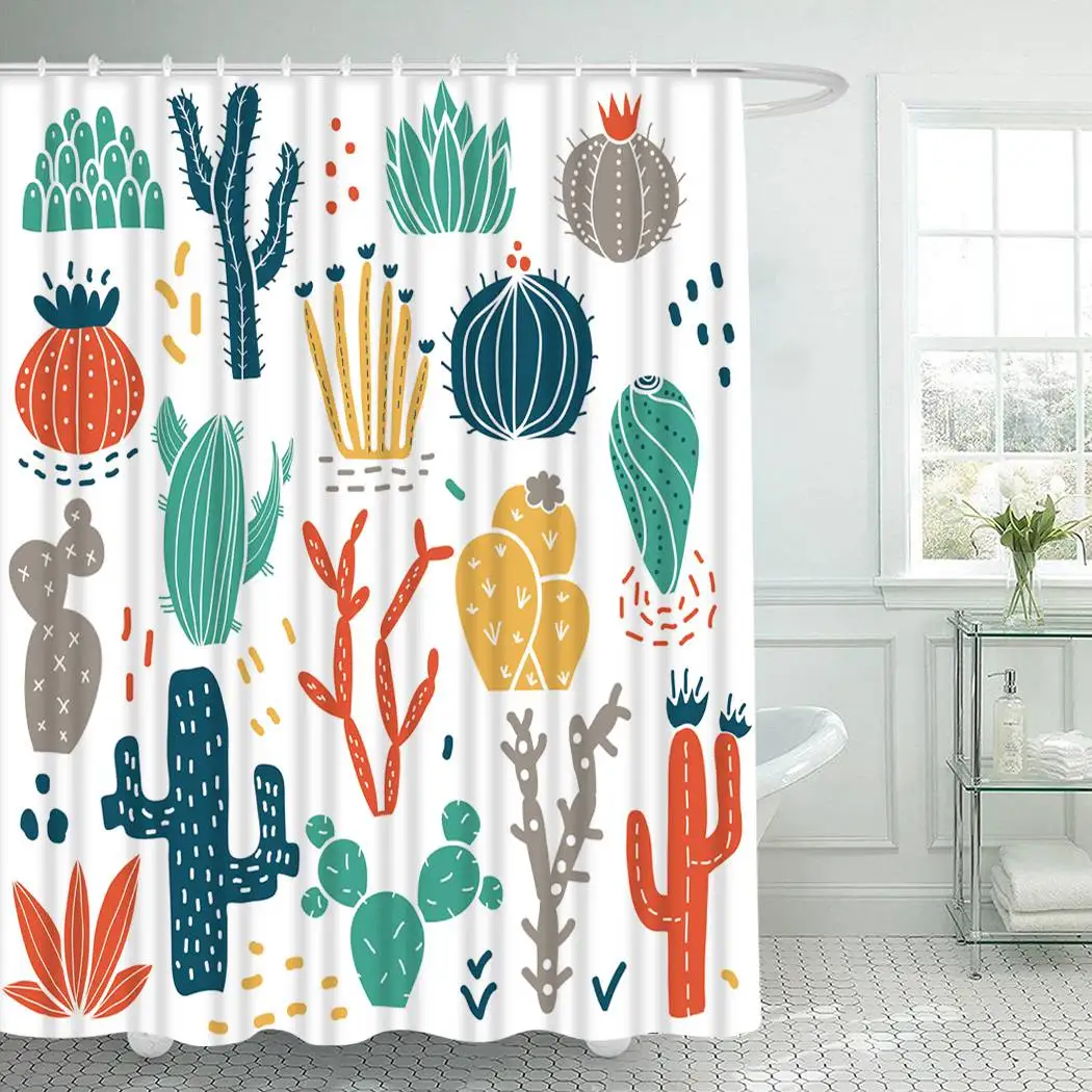 

Cactus Shower Curtain With Hooks For Bathroom Succulents Plants Waterproof Polyester Bath Shower Curtain Set Home Bathroom Decor