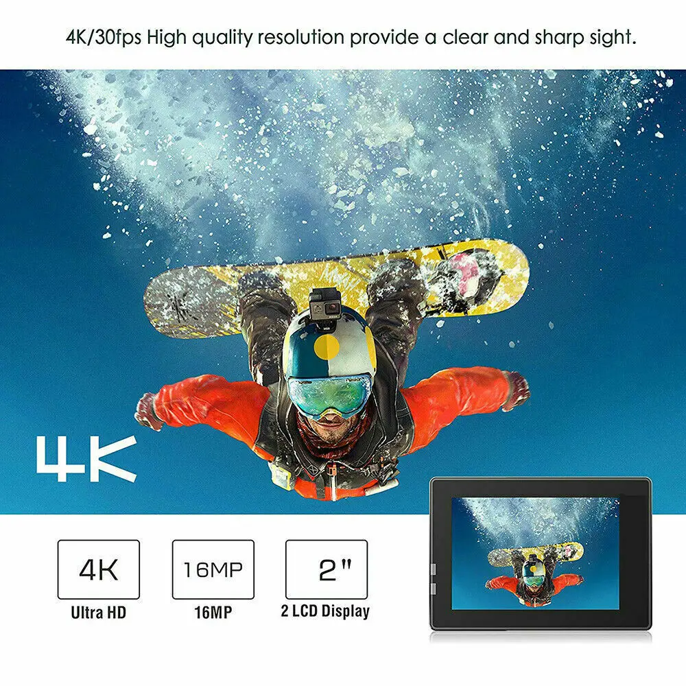 4K Wifi Экшн камера Full HD 30m Водонепроницаемая спортивная видеокамера DVR шлем