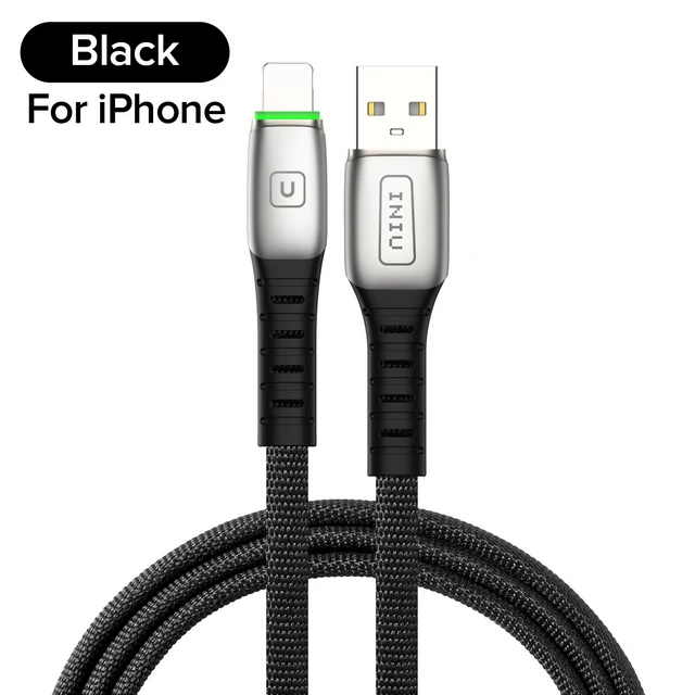 INIU 2 м 3 а светодиодный USB кабель зарядное устройство для iPhone 11 Pro XS MAX XR X 8 7 6S 6 Plus 5 5S шнур для быстрой зарядки мобильного телефона - Цвет: Black For iPhone