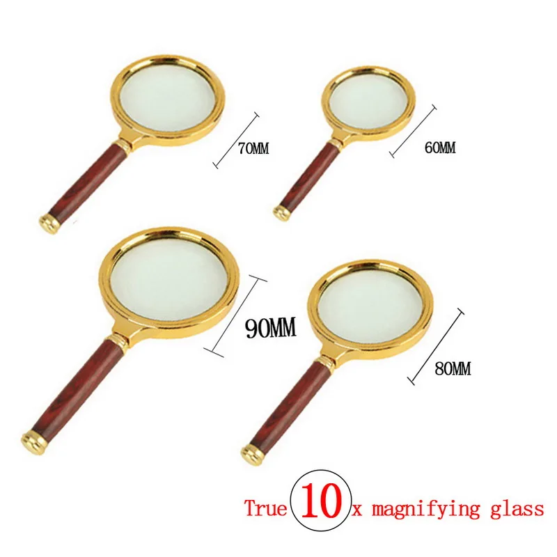 Hot Sale Portable Handheld 10X Magnifying Glass 60mm 70mm 80mm 90mm Retro Handle Magnifier Eye Loupe | Инструменты