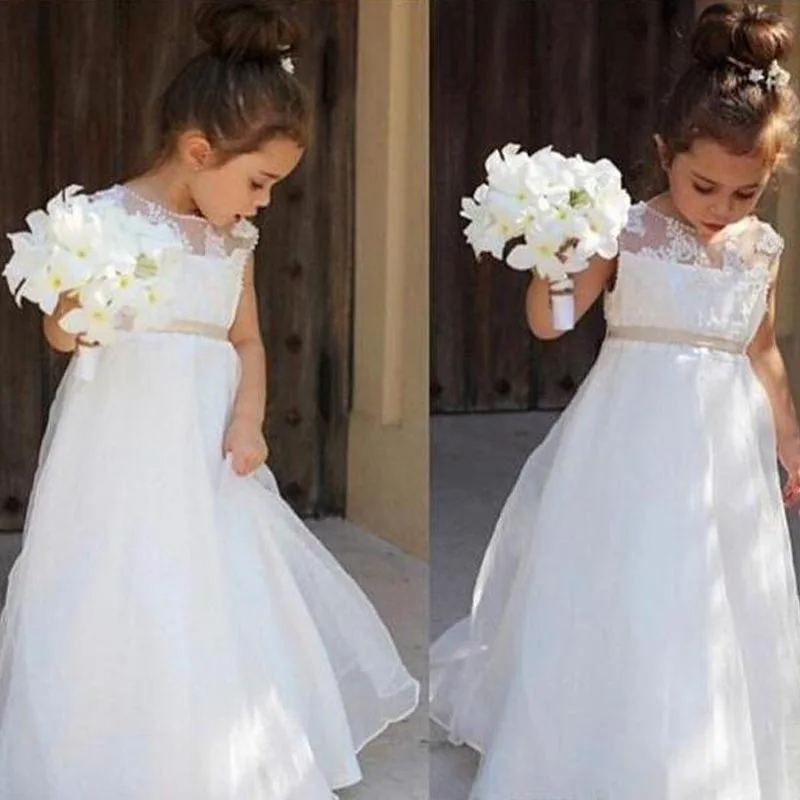 

2020 кружевные Длинные платья для девочек с бусинами и цветами 2019 воротник прозрачные украшения белый цвет слоновой кости платья принцессы д...