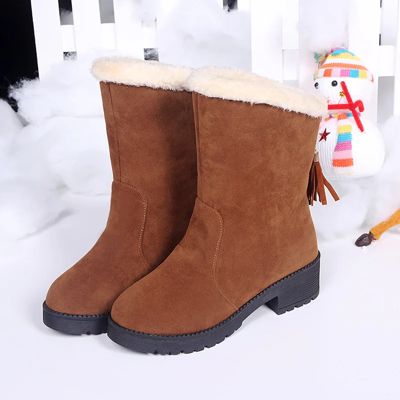 

2019 Flock Winter Warm Snow Fashion Solid Ankle Boots Casual Women Mother Flats Shoes Woman Size sed45