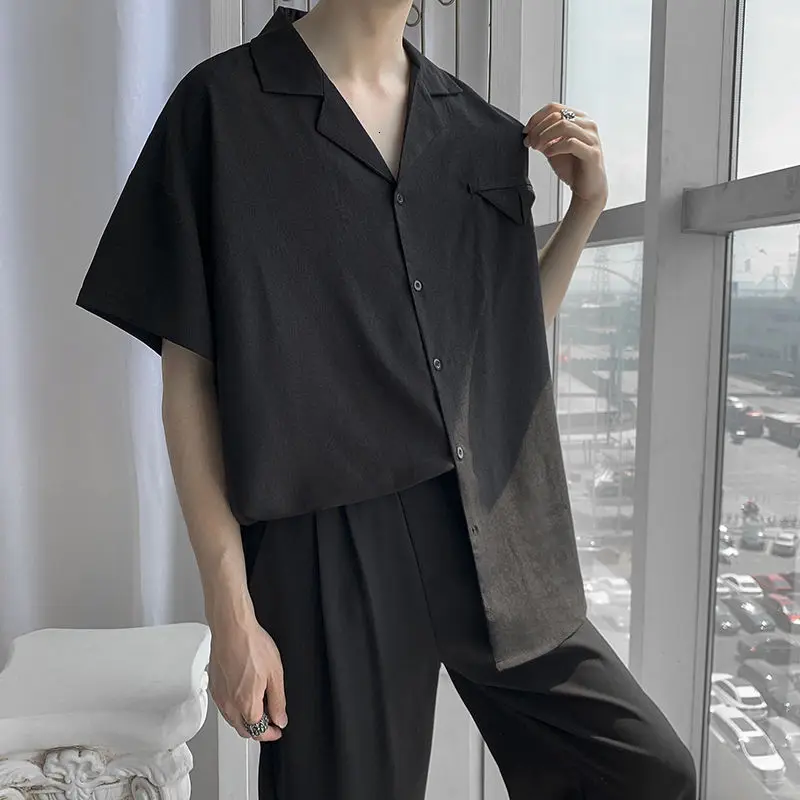 

Shirt Short Sleeve Men Summer Solid Color Drop Feeling Handsome Loose Ice Silk Trend Streetwear Leisure Fashion Surprise Price