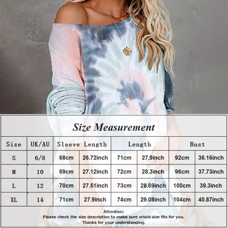 

2020 Autumn Winter Women Tops Tie Dye Printed Long Sleeve O-neck Off Shoulder Streetwear Ladies Party Sexy Tee Top Clothing