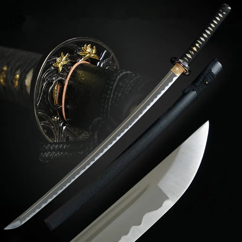 

Handmade Japanese Katanas Full Tang Real 1060 Carbon Steel With Blood Groove Blade Razor Sharp Black Saya Warrior Catana Swords