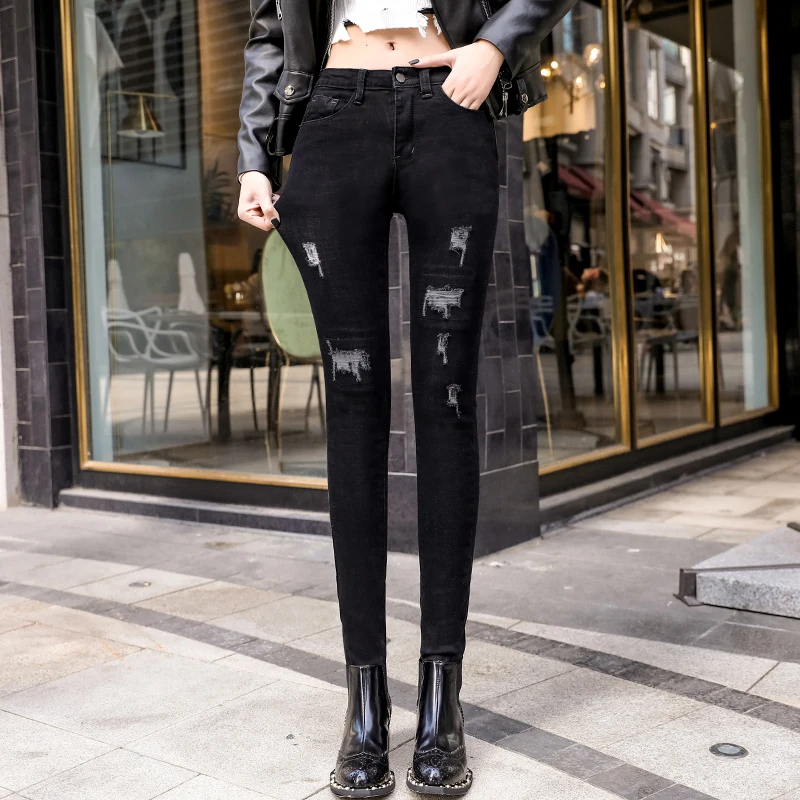 

Сюань Ya чистый красный джинсы корейского стиля женские ботильоны-Длина черного цвета с высокой талией и снижающие вес длинные брюки для дев...