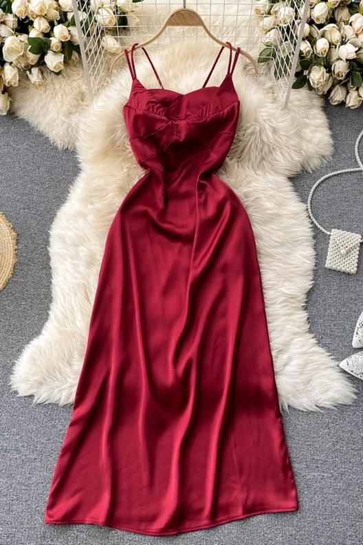 

Summer Vacation sexy V-neck halter strap dress for womens elegant solid color woman midi long dress vintage dress Office Lady