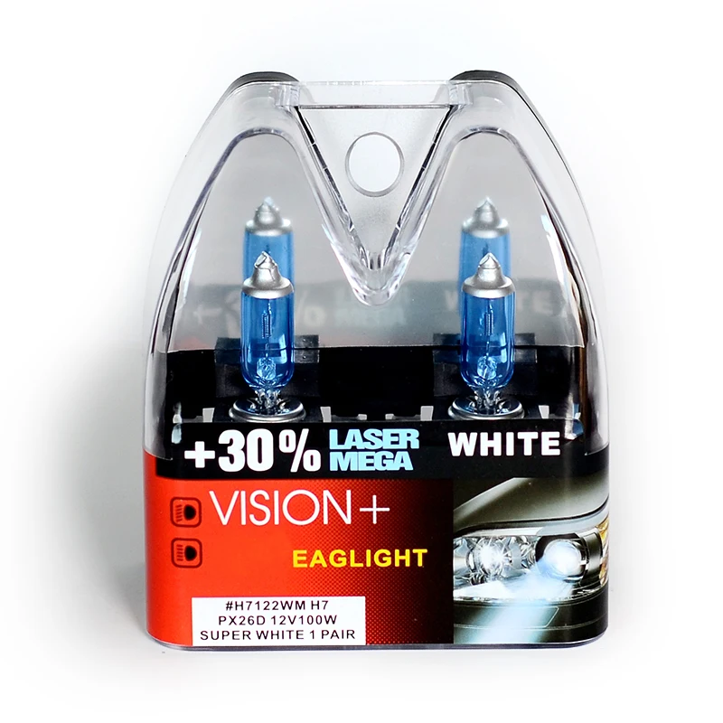 100 Вт 12 в супер-лампы белого цвета H7 Racing Vision+ 30% больше яркости авто фары Hi/lo луч галогенная лампа ралли Производительность Пара