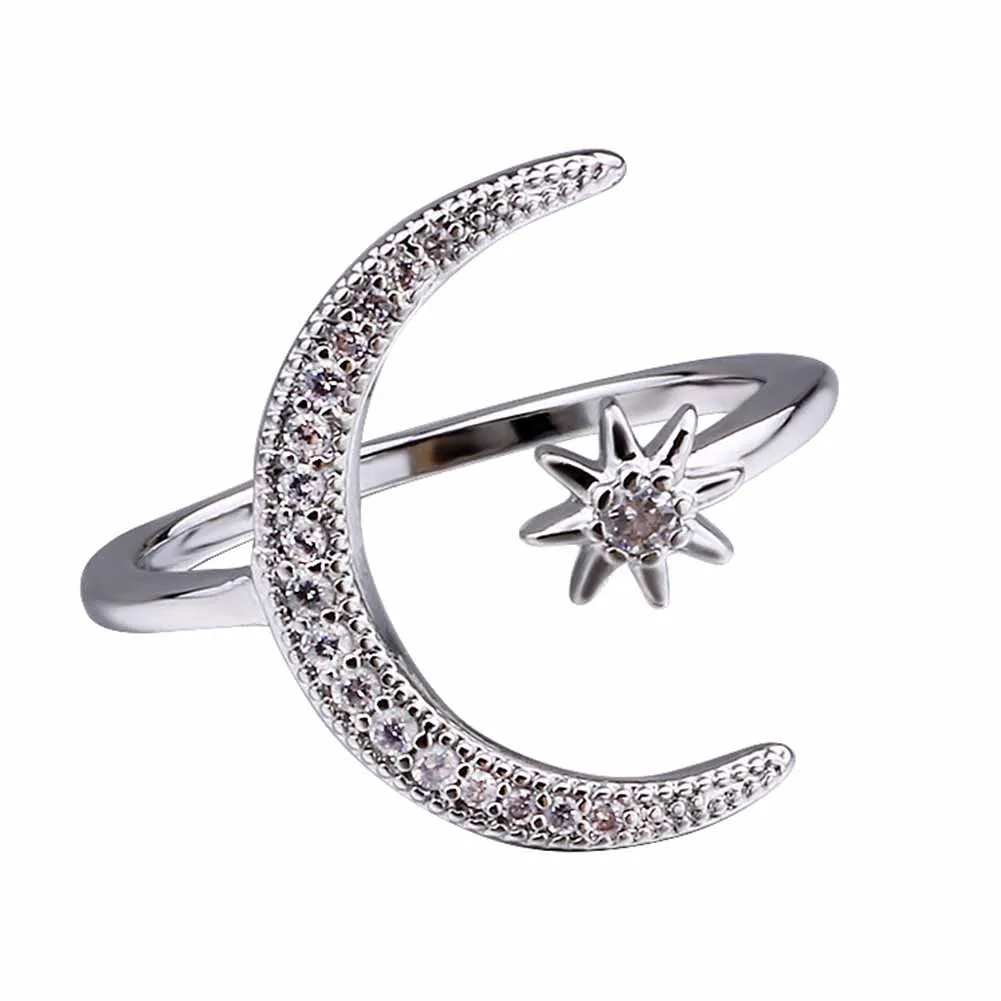 Модное креативное Открытое кольцо Стразы со звездой и луной женское свадебное
