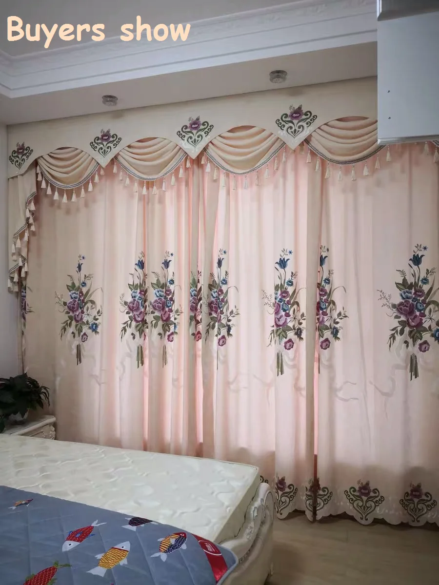 black and white curtains European Style Curtains for Living Dining Room Bedroom Light Luxury Chenille Embroidery Curtains Valance Curtains Window lace curtains