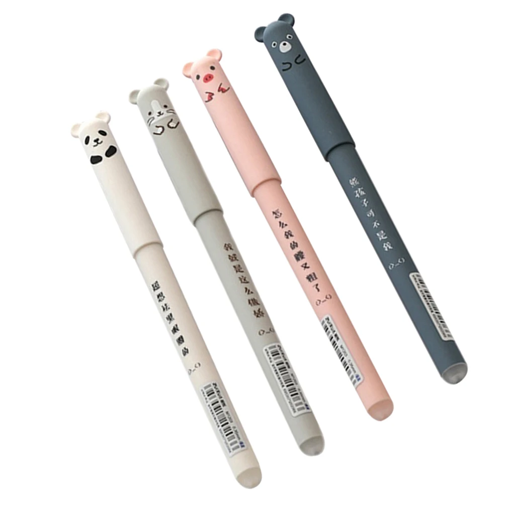 

4 Pcs Cartoon Animals Erasable Gel Pen 0.35mm Cute Panda Pig Kawaii Gel Pens for School Writing Stationery Girls Gifts