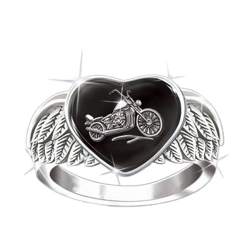 

Creative Locomotive Men Metal Heart Motorcycle Ring Love Wing Decoration Casual Party Hip Hop Geometric Ring Jewelry