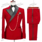 Костюм мужской красный, двубортный деловой Блейзер и брюки, облегающий Свадебный костюм для мужчин, смокинг для жениха, костюм для выпускного вечера, 2 предмета