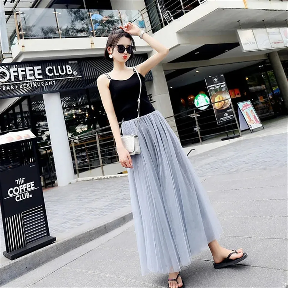 Юбка-пачка Женская плиссированная средней длины Тюлевая эластичная сетчатая с