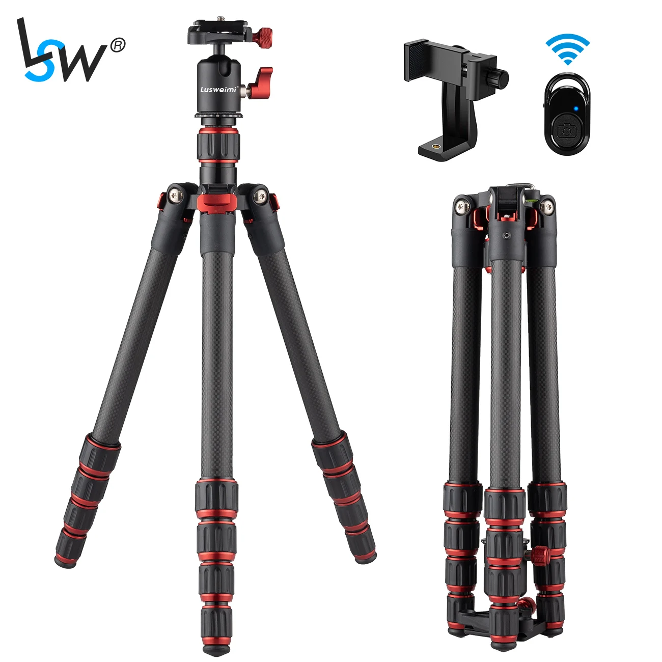 Легкий штатив для камеры из углеродного волокна с шаровой головкой на 360 градусов