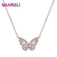 sweet butterfly necklace for women vintage 925 sterling silver rhinestone clavicle chain pendant jewelry wholesale mujer gift