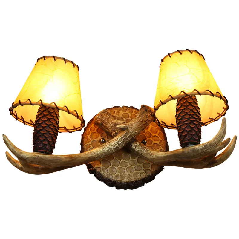 

Double Headed Antler Wall Lamp American Country Retro Living Room Bedroom Bar Apartment Wall Decor Living Room Decoration