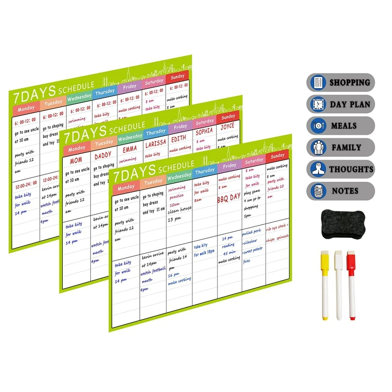 

2 Pcs Kids Magnetic Dry Erase Planner Board for Refrigerator A3 Magnetic Whiteboard Family Organize To Do List Toy Gifts , White