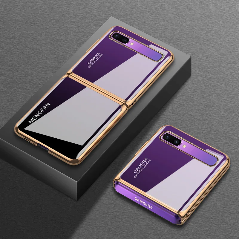 for samsung zflip mobile phone case sm f7000 folding 5g protective case f7070 gradient color f700n glass electroplating free global shipping
