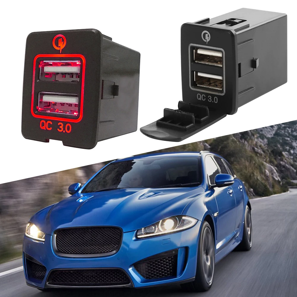 

12-24V Dual USB Car Charger 3.0 Charging Universal Mobile Phone Adapter Socket Rotatable Digital Voltage with LED Light