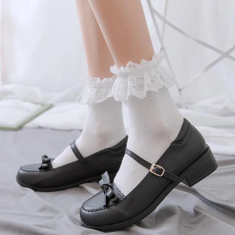 5 Pairs Woman Socks Lolita Style Japanese Maiden Lovely Lace Short Socks Summer Sweet Ruffle Cotton Princess Socks High Quality