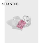 Женское Открытое кольцо SHANICE, регулируемое кольцо из стерлингового серебра 925 пробы с квадратным розовым кристаллом и топазом, с микро кубическим цирконием, ювелирные украшения