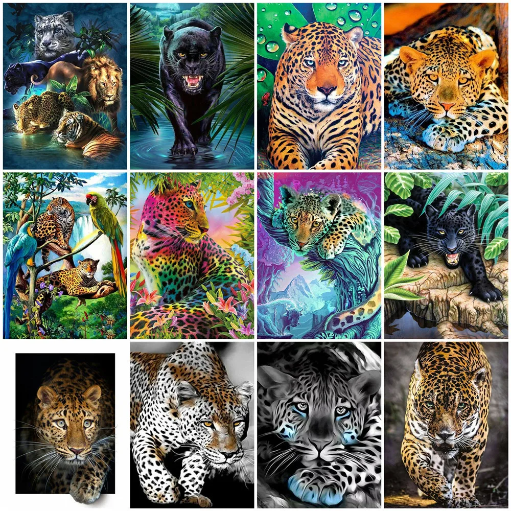 

Алмазная 5D картина Huacan с леопардовым принтом, мозаика из страз, вышивка с животными, картина стразы, украшение для дома