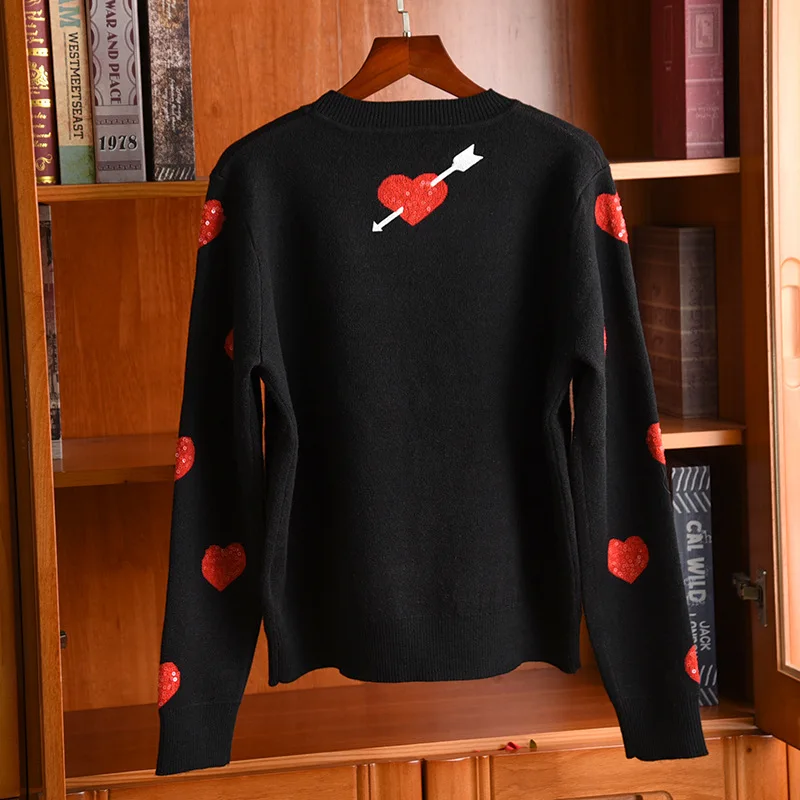New Designer Women's Sequins Embroidery Sweaters High quality 50% Wool pullovers sweater Top C014