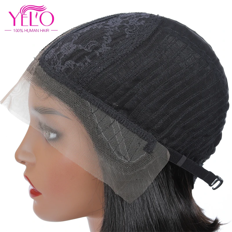 

YELO Hair Products Natural Color Short Bob Wigs 8-14Inch Brazilian Remy Straight Middle Part Human Hair Wig