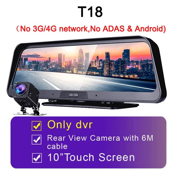 T18 QUIDUX 10 дюймов 4G Автомобильный видеорегистратор Камера gps FHD 1080P Android Dash Cam навигация ADAS Автомобильный видеорегистратор двойной объектив с камерой заднего вида - Название цвета: T18