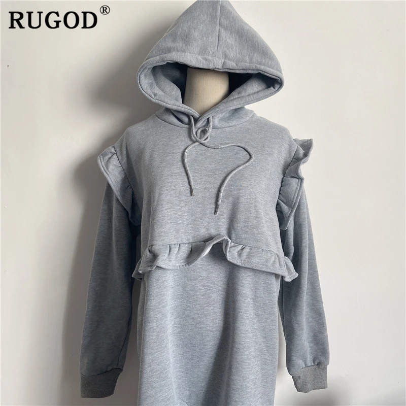 RUGOD женское платье-свитер с капюшоном плотные длинные платья рюшами корейская