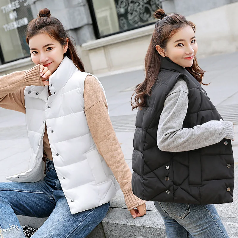 Женский короткий пуховый хлопковый жилет со стоячим воротником свободного кроя