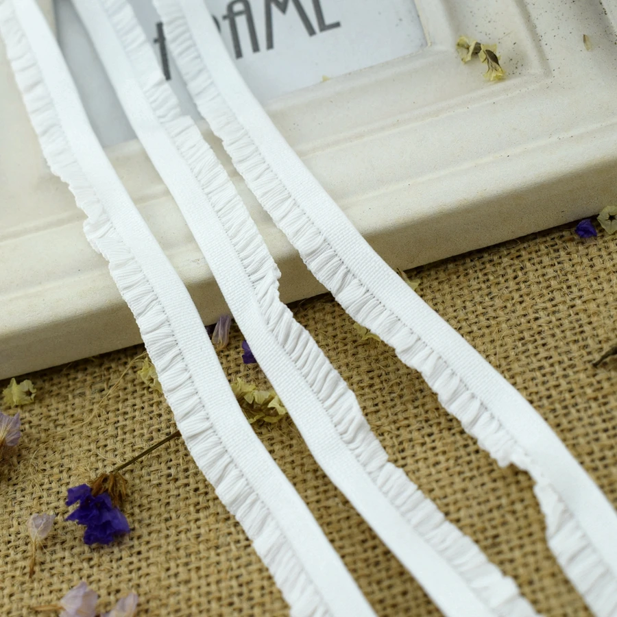 #1438 оптическая белая кружевная ткань с оборками 4 ярдов/партия 11 мм эластичная