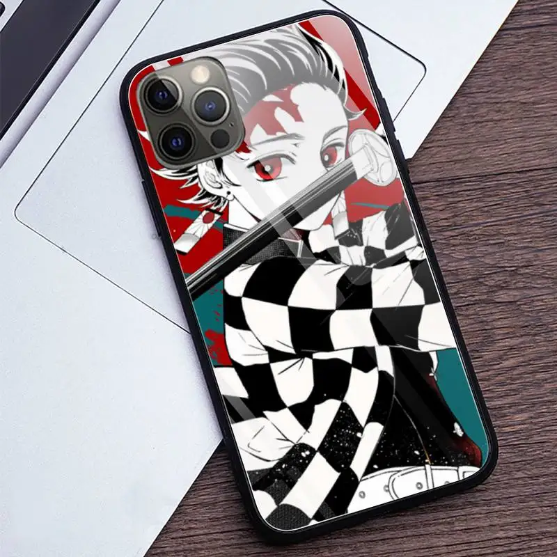 

Anime Demon Slayer Kimetsu No Yaiba Phone Case Tempered Glass For iPhone 12 11 Pro XR XS MAX 8 X 7 6S Plus 12 Pro Max Mini case