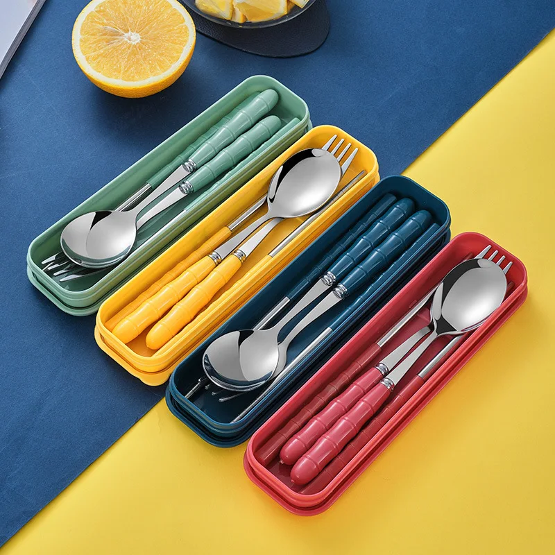 

Stainless Steel Portable Student Tableware Outdoor Travel Lunch Box Three-Piece Spoon Fork Chopsticks Set Adult Gift Cutler