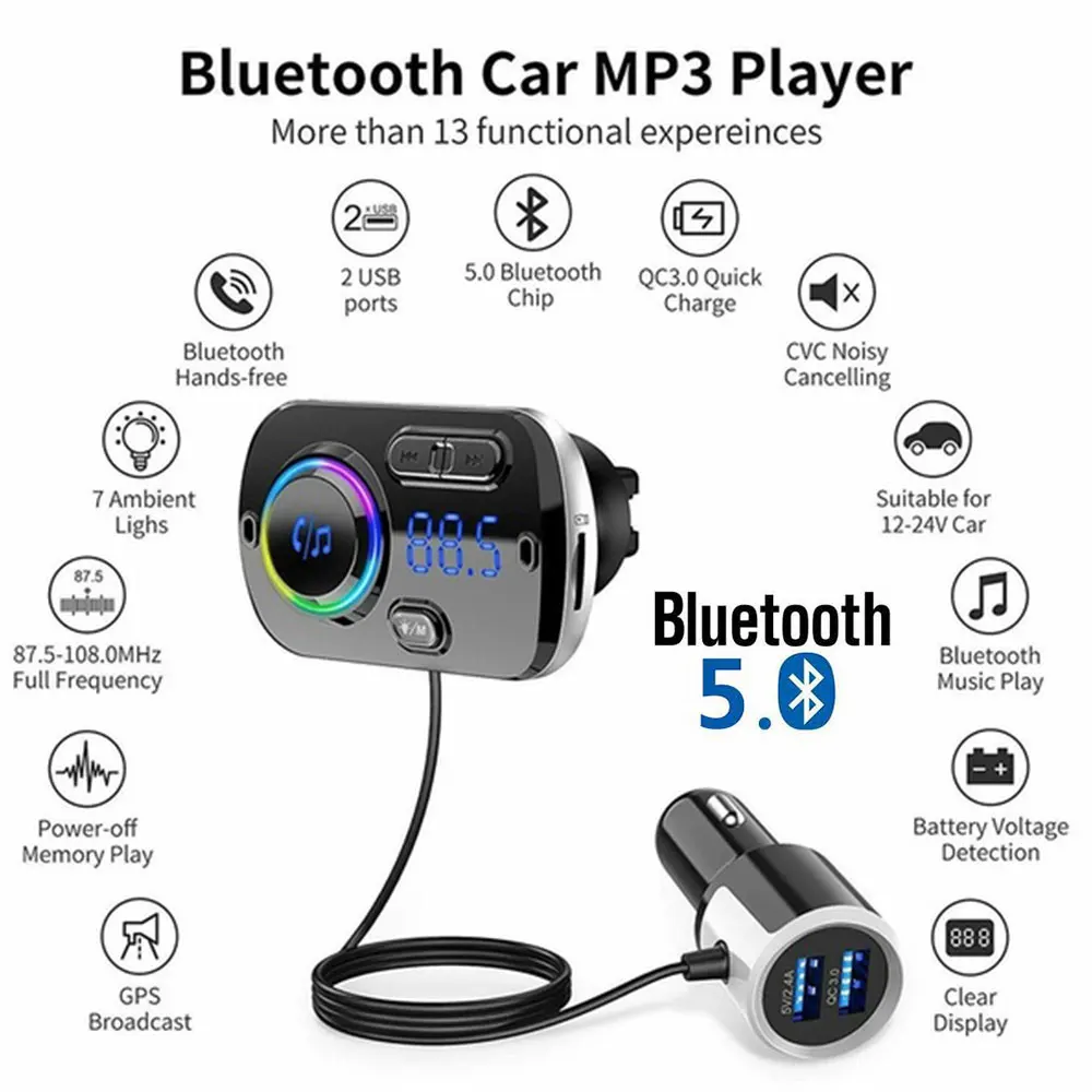 BC49BQ QC3.0 Hands-free Bluetooth автомобильный комплект Автомобильный fm-передатчик двойной USB
