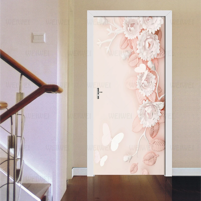 Скандинавские розовые рельефные наклейки на дверь ПВХ самоклеющиеся обои Постер