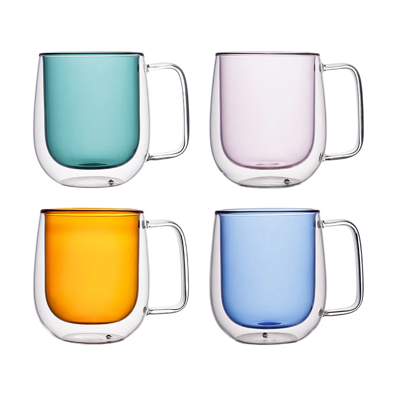 

Heat Resistant Double Wall Glass Coffee/Tea Cups And Mugs Colored Double Coffee Mugs With The Handle Mugs Drinking Shot Glasses