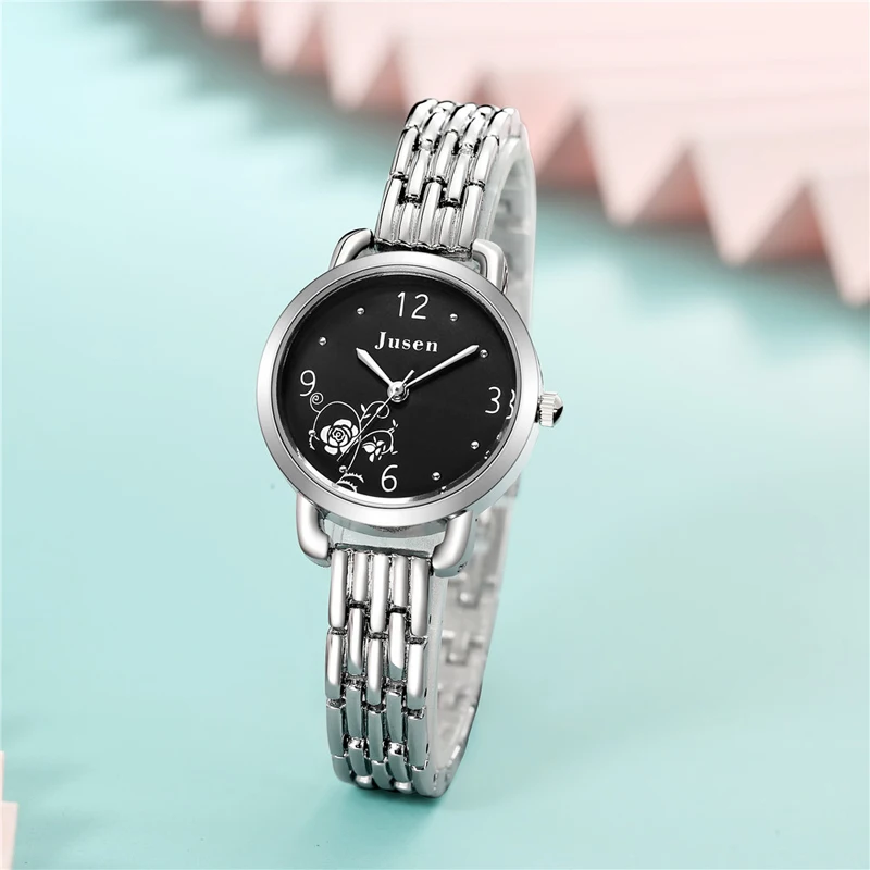 Очаровательный женский браслет с розами женские часы со стразами брендовые