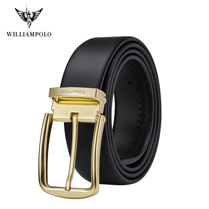 Мужской ремень из натуральной кожи WILLIAMPOLO модный золотистого цвета с