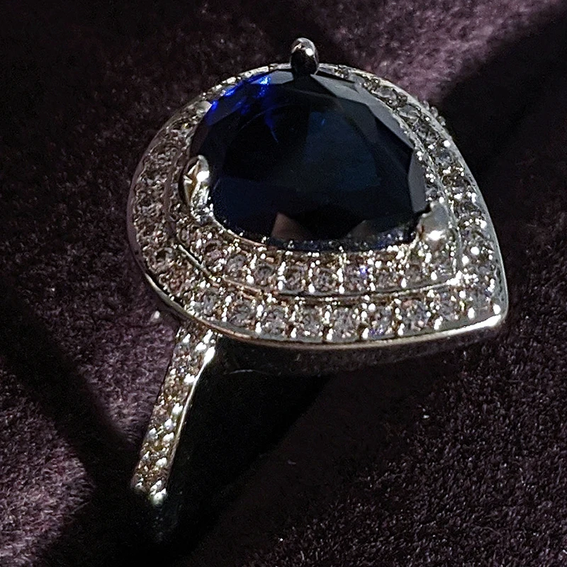 

Hot Selling Luxury Blue Color Pear 925 Sterling Silver Engagement Ring Africa For Women Lady Anniversary Gift Jewelry R5411