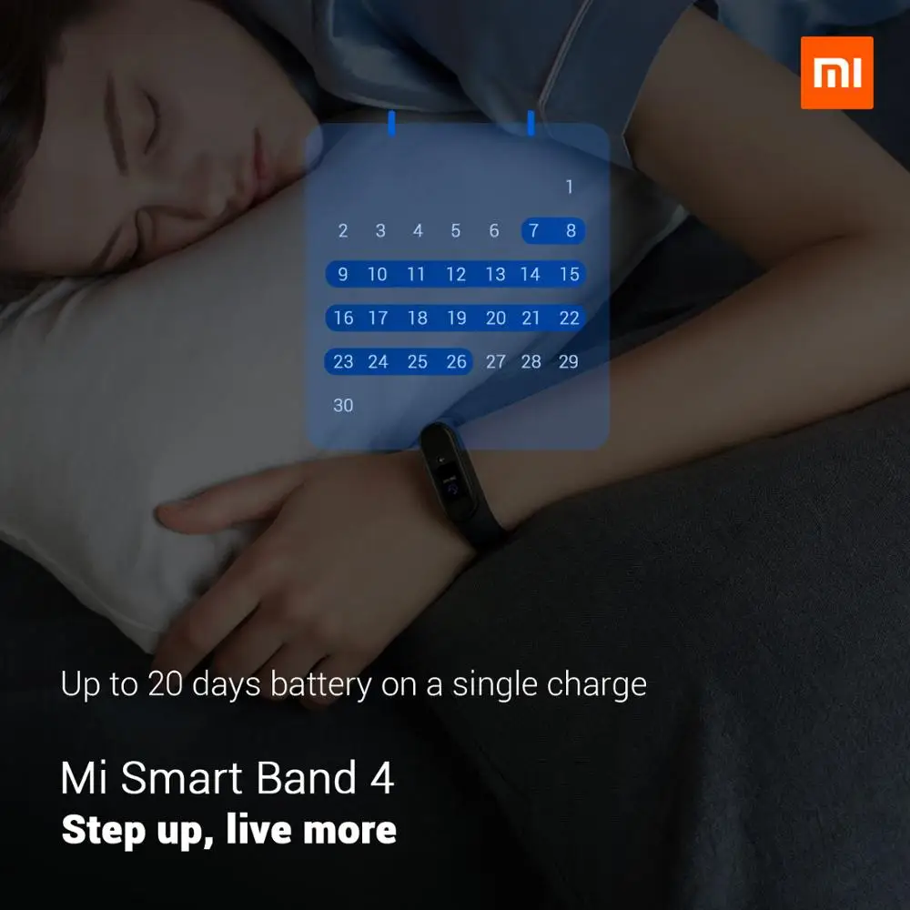Умные часы Xiaomi Mi Band 4 фитнес трекер с цветным дисплеем батарея 135 мА·ч контроль