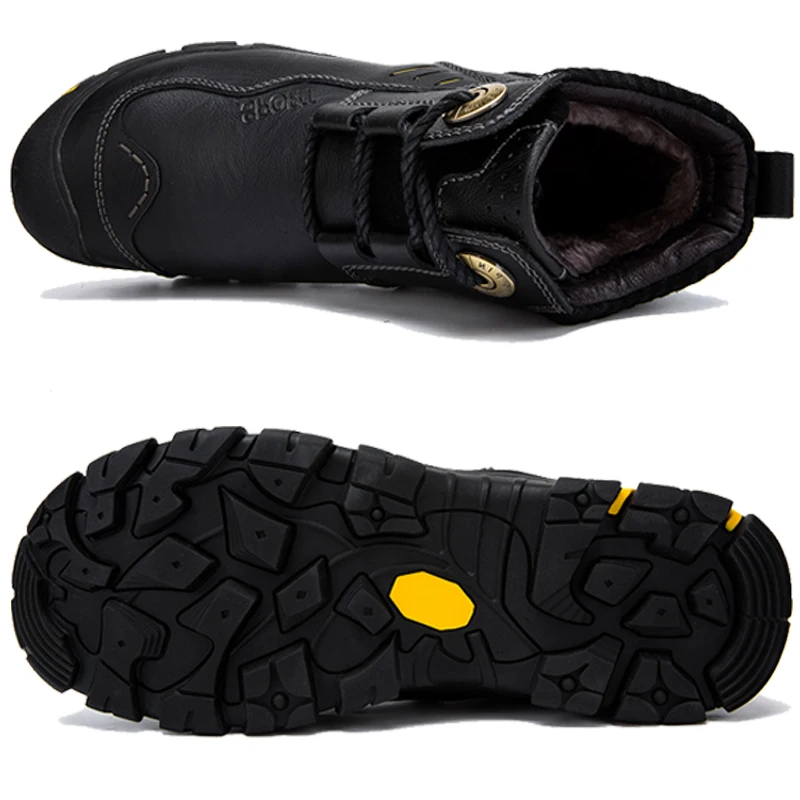 Ботинки мужские из натуральной кожи и бархата теплые Нескользящие повседневные