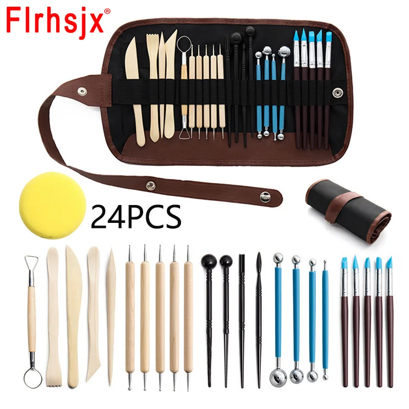 

24pcs/set Carved Tools Sculpting Kit Sculpt Smoothing Wax Carving Pottery Ceramic Polymer Shapers Sculpture DIY Clay Tools Bag