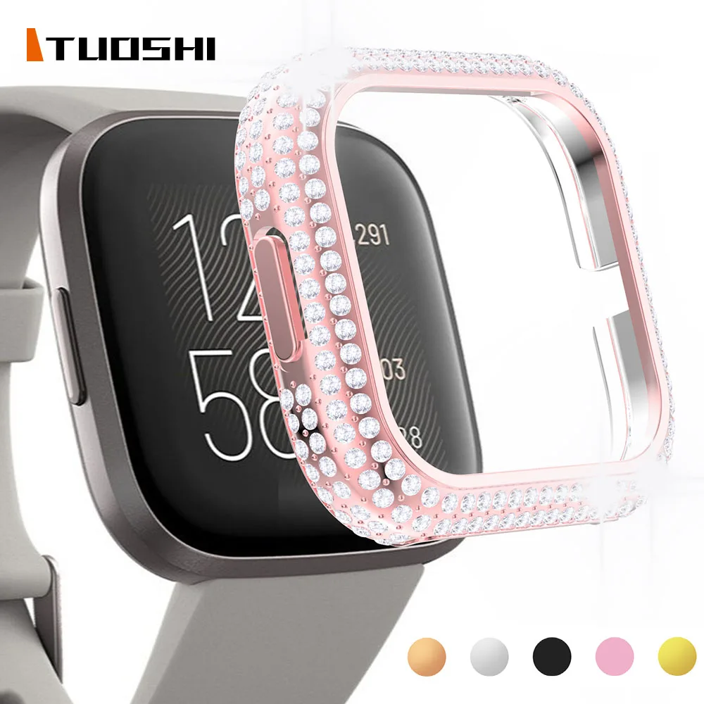 

Модный женский защитный чехол Versa2 Стразы для Fitbit Versa 2, чехол для часов, Блестящий жесткий чехол-бампер из поликарбоната с бриллиантами, тонк...
