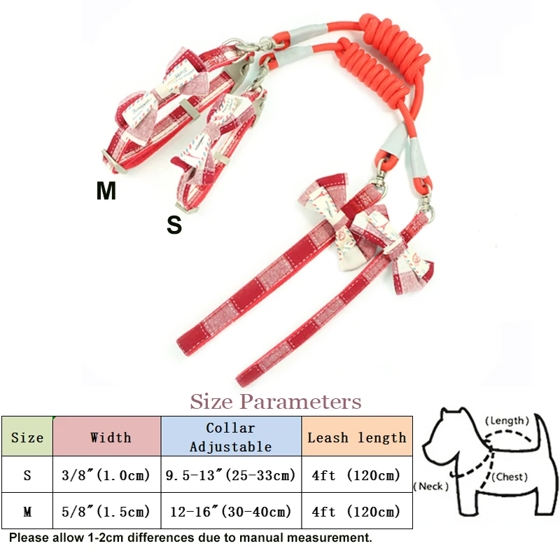 Поводок для собак ошейник Регулируемый клетчатый бант поводок набор маленьких