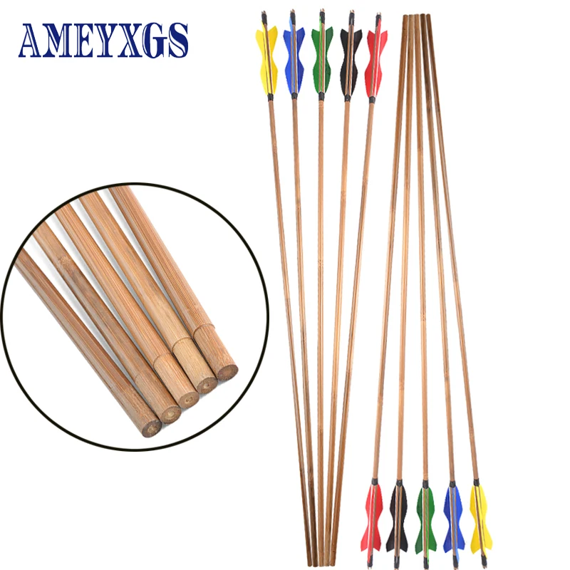 

12pcs 33" Archery Bamboo Arrow with 5Inches Turkey Feather Diameter 8mm Traditional Wooden Arrows For Bow Hunting Shooting