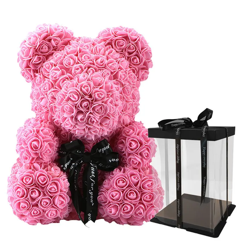 40cm pink bear box Дешево 40 см красный медведь Роза плюшевый медведь Роза цветок искусственные украшения Рождественские подарки для женщин подарок на день Святого Валентина - Цвет: 40cm pink bear box